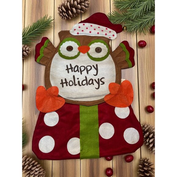 Holiday Owl Door Greeter 20 1/4"x 29 1/4" Christmas Wall hanging - Picture 1 of 5